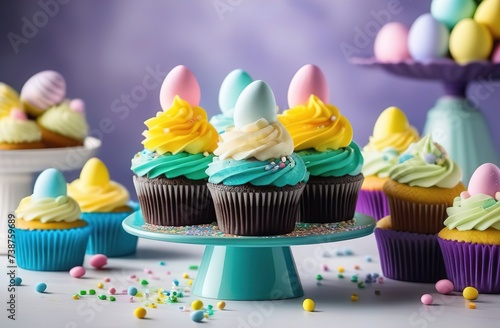 Easter cupcakes with cream and sprinkles
