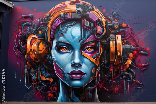 a colorful mural of a woman wearing headphones on a wall