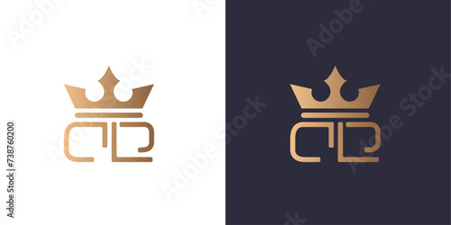Letter C, L and D logo monogram with medieval crown, minimal style identity initial logo mark. Golden gradient vector emblem logotype for business cards initials. Logo for singer and artists