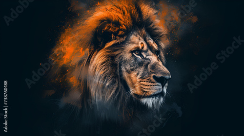 Artistic Lion Silhouette on Black Background, Majestic Animal Illustration Perfect for Wildlife Concepts and Graphic Design Projects, Generative AI   © Muskan