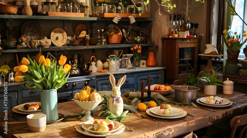 Festive decoration of the easter kitchen and table  © Ziyan