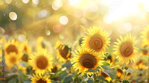 field of blooming sunflowers in sunshine isolated on transparent background overlay template