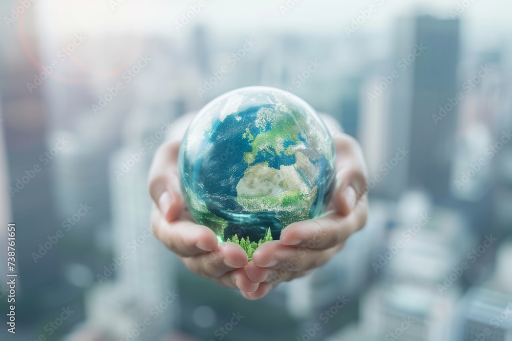 A person's hand cradles a delicate glass sphere, symbolizing the fragility of our world and the responsibility we hold in its preservation A person's hand cradles a delicate glass sphere, symbolizing the fragility of our world and the responsibility we hold in its preservation