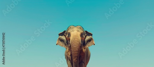 an elephant with its trunk up