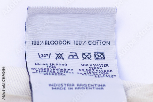 White label of a pure cotton t-shirt