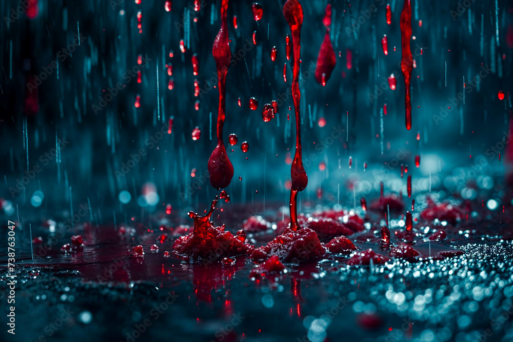 Blood dripping in the rain, horror, background - obrazy, fototapety, plakaty 