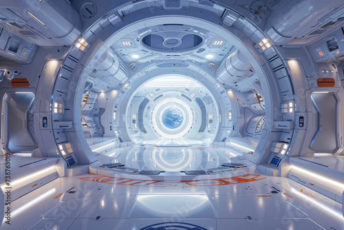 Spaceship interior, science fiction, white, circular, background © Sunshower Shots