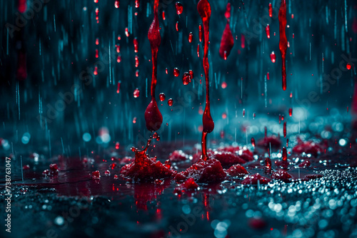 Blood dripping in the rain, horror, background photo