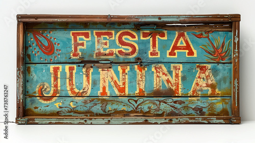 A Brazilian Festa Junina Party or Arraial wooden painted sign isolated 