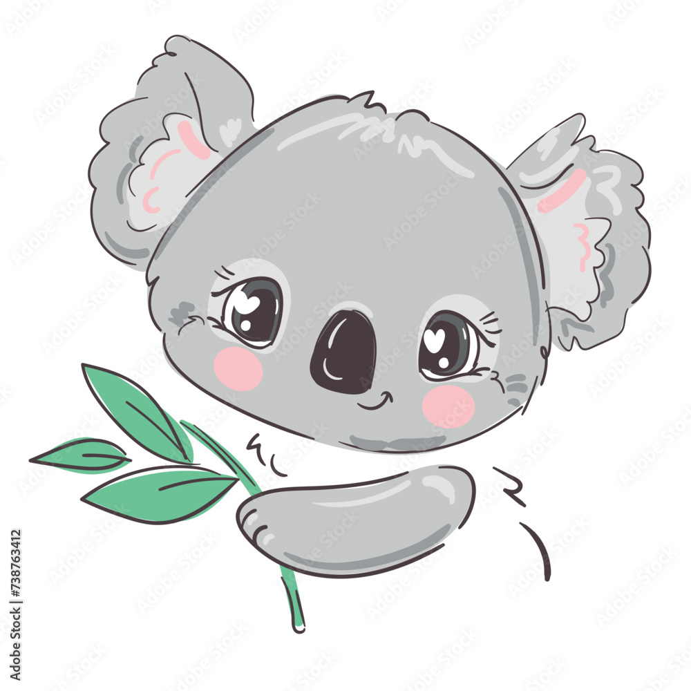 Kids print with Hand Drawn Cute Koala Vector Kids print with Hand Drawn Cute Koala Vector