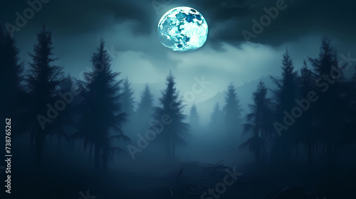 Lunar landscape with full moon in night sky