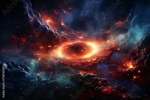 Astronomical object known as a black hole at the center of a galaxy in space © yuchen