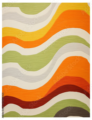 50s linear abstract Mid Century Modern Retro colorful fun bold rug, mid century modern carpet in Pink, Orange, Yellow, Beige and Green colors, 70s, 60s, Retro Rug, 1970s, 1960s