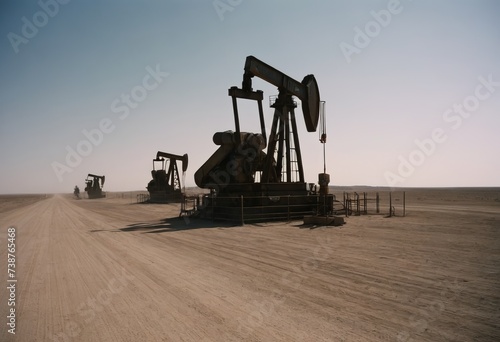 Oil and gas industry. Working oil pump jack on oil field at sunset. Industrial theme