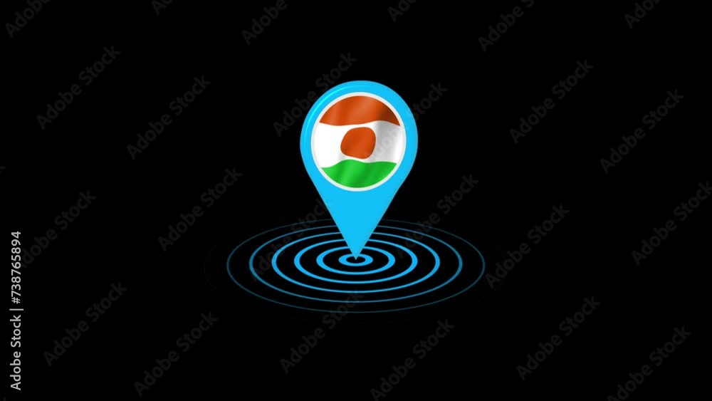 Niger flag icon gps location tracking animation in black background Niger flag icon gps location tracking animation in black background