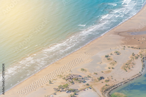 Fototapeta Naklejka Na Ścianę i Meble -  mugla dalaman lake dalyanlar and iztuzu beach opening to the sea at the end shots from above