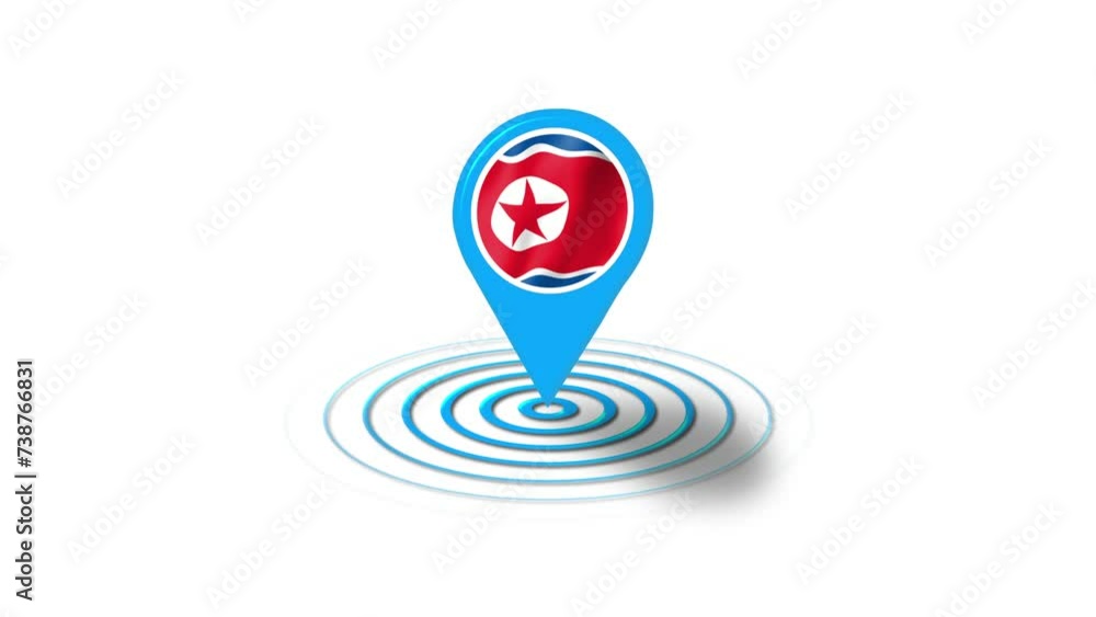 North Korea flag icon 3d GPS location tracking animation in white background North Korea flag icon 3d GPS location tracking animation in white background