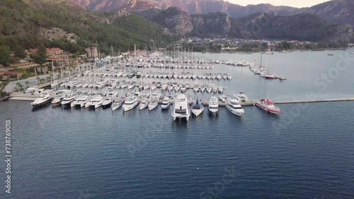 Sailing into Sunset Splendor: Drone Video of Orhaniye Marina in Marmaris, Turkey photo