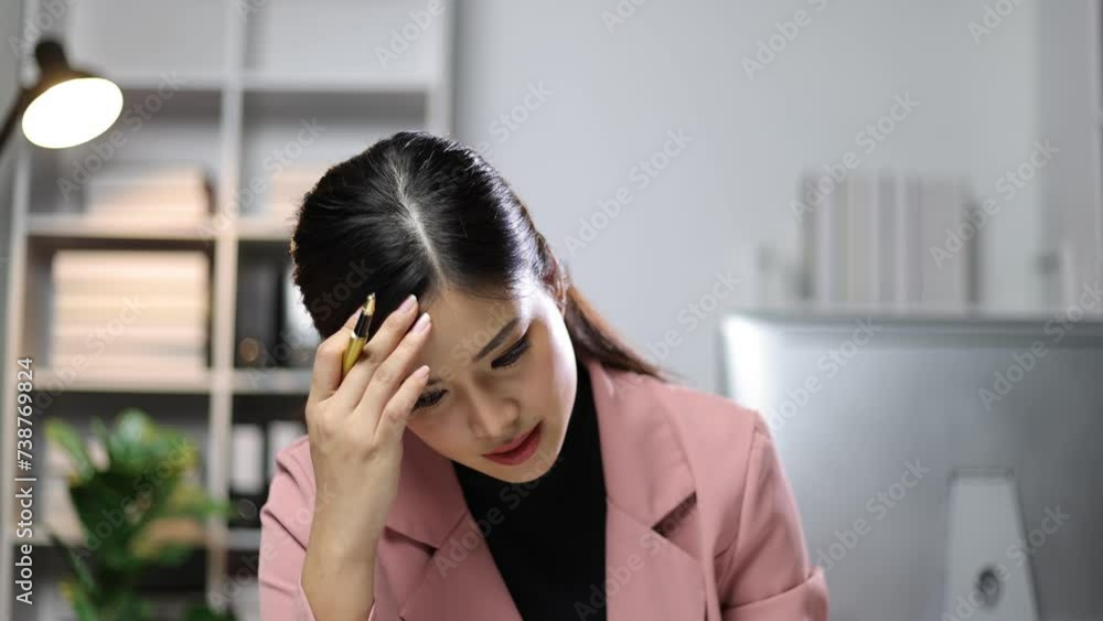 Serious businesswoman in his office is thinking. Businesswoman who is upset, stressed and worried. Serious businesswoman in his office is thinking. Businesswoman who is upset, stressed and worried.