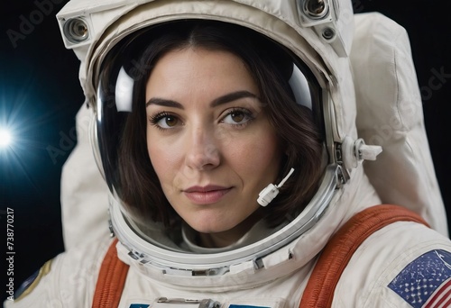 Portrait of an astronaut, a girl in a spacesuit, close-up. © Алексей Ковалев