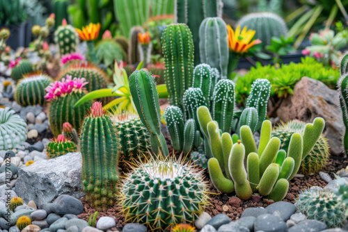 Various warm weather cactus in a garden