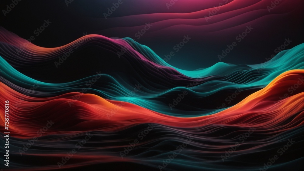 Naklejka premium Dark abstract wallpaper, mesmerizing background in black grey and orange waves texture 