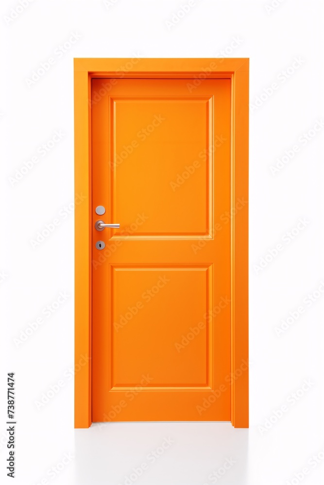 an orange door with a silver handle