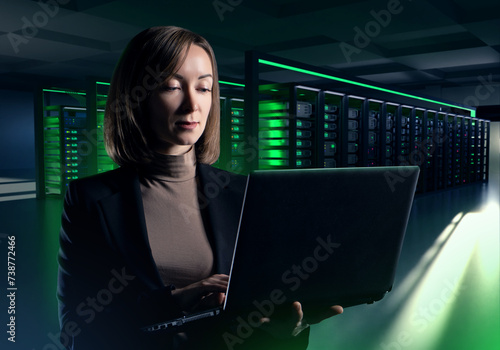 Woman in data center. Busin...
