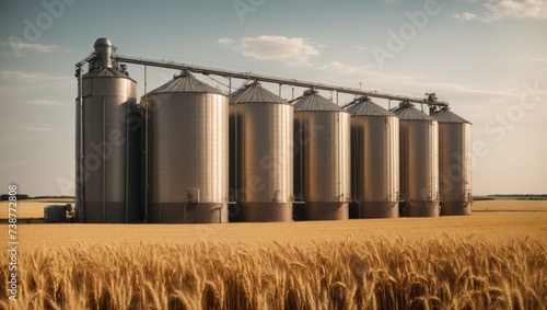 Beer silo and factory next to the rice paddy field with clear sky, wallpaper and background 