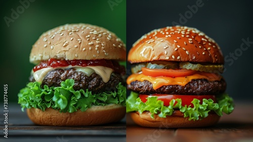 a collage of two hamburgers