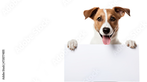 Cute Happy dog holding a Blank white Sign ©  Mohammad Xte