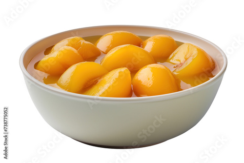 Canned peaches in ceramic bowl