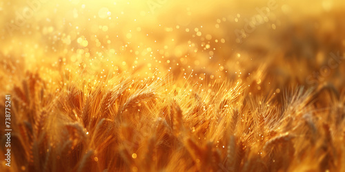 Photo of a field of golden wheat swaying in the wind 
