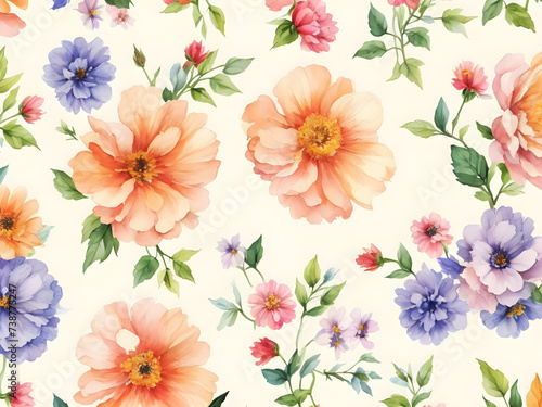 Seamless Floral Blossom Watercolor Drawing Botanical Texture Painting Flower Pattern Fabric Print Nature Background Illustration.Retro Vintage Spring Pink Color Plant Garden Painting Wallpaper Design.