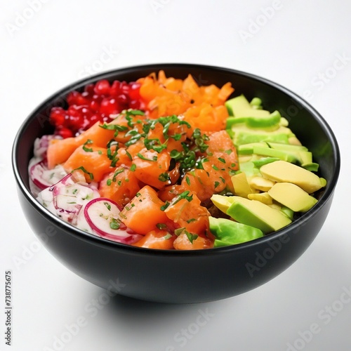 poke bowl on a white table. healthly food.
