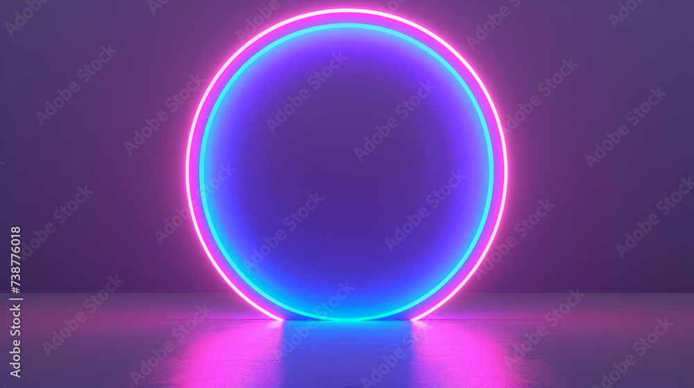 Vibrant neon ring glowing in a gradient of pink and blue on a minimalistic dark background. Studio digital art for design and print. Modern and minimalist concept Vibrant neon ring glowing in a gradient of pink and blue on a minimalistic dark background. Studio digital art for design and print. Modern and minimalist concept