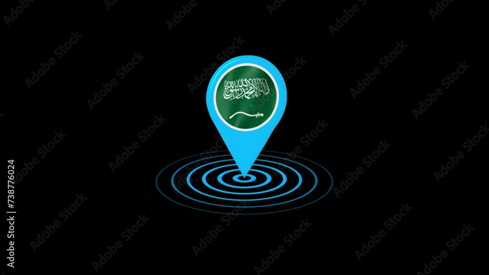 Saudi Arabia flag icon gps location tracking animation in black background Saudi Arabia flag icon gps location tracking animation in black background
