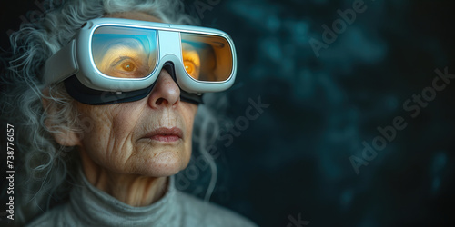 Caucasian senior female wearing a VR headset