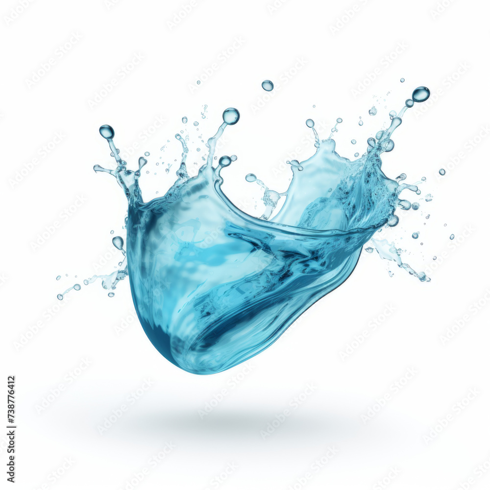 Dynamic splash of aquamarine mineral water, with highlighted droplets on a white background, high-speed shooting Dynamic splash of aquamarine mineral water, with highlighted droplets on a white background, high-speed shooting