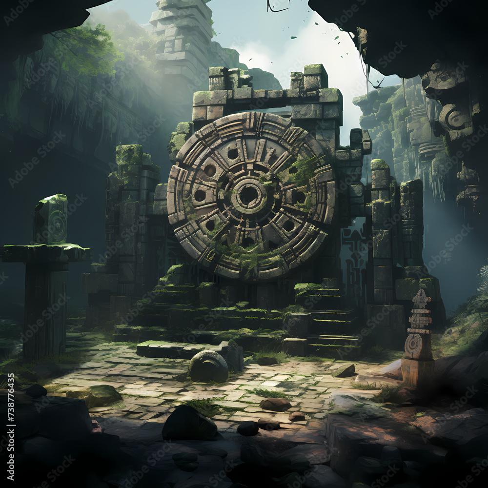 Ancient ruins with mysterious symbols. 