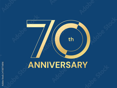 70th Anniversary luxury gold celebration with design in shapes number 70 logo vector illustration design concept. Seventy years anniversary gold number template for celebration event, business.