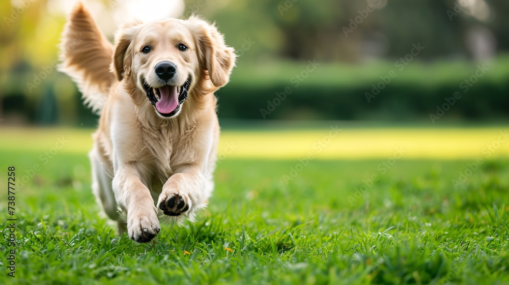 a dog running on grass