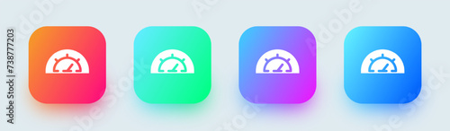 Speedometer solid icon in square gradient colors. Speed indicator signs vector illustration.
