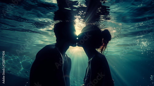 A couple kissing in the water
