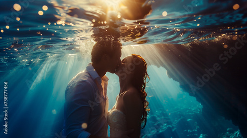 A couple kissing in the water photo