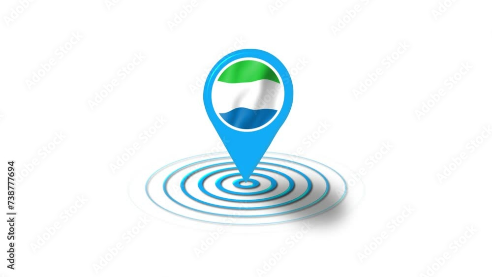 Sierra Leone flag icon 3d GPS location tracking animation in white background Sierra Leone flag icon 3d GPS location tracking animation in white background