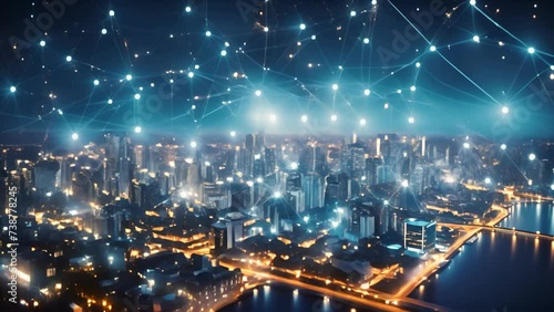 Wallpaper Mural Smart city and wireless communication network concept. Digital network connection lines. Internet of Things and Information Communication Network. Torontodigital.ca