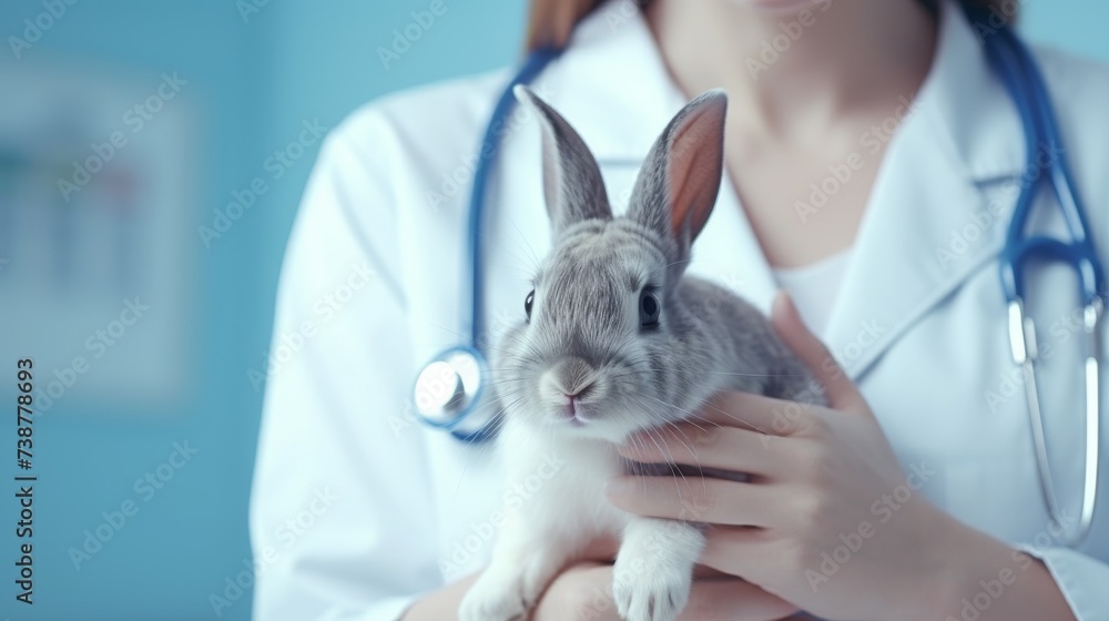 portrait of a veterinarian girl with a little rabbit, the theme of love and care for pets portrait of a veterinarian girl with a little rabbit, the theme of love and care for pets