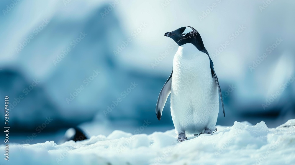Solitary Gentoo Penguin Standing Proud in the Snowy Expanse of Antarctica