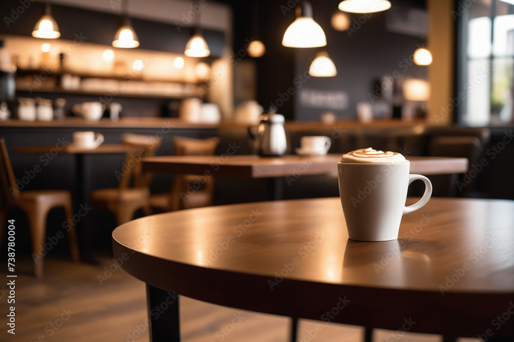 Coffee table in the background of a blurred coffee shop with copy space Coffee table in the background of a blurred coffee shop with copy space